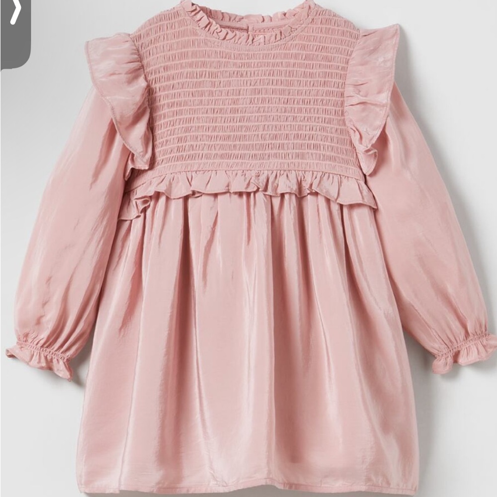 Zara Pink Ruffle Smocked Satin Dress